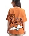 Shop Women's Orange Super Power Graphic Printed Oversized T-shirt-Front