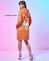 Shop Women's Orange Welcome Home Graphic Printed Hoodie Dress-Design