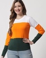 Shop Women's Orange & White Color Block T-shirt-Front