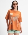 Shop Women's Orange Wild Soul Graphic Printed Oversized T-shirt-Front