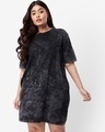 Shop Women's Black AOP Drop Shoulder Oversized T-shirt Dress-Front