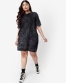 Shop Women's Black AOP Drop Shoulder Oversized T-shirt Dress-Design