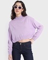 Shop Women's Pastel Lilac High Neck Oversized Crop Sweater-Front