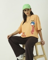 Shop Women's Peach Catch Me Graphic Printed Oversized T-shirt-Front