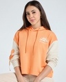 Shop Women's Peach Cobbler & Beige Color Block Oversized Zipper Hoodies-Front