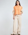 Shop Women's Peach Cobbler & Beige Color Block Oversized Zipper Hoodies
