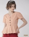 Shop Women's Peach Coloured Solid Peplum Top-Front