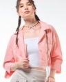 Shop Women's Peach Oversized Cargo Crop Shirt-Front