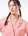 Shop Women's Peach Oversized Cargo Crop Shirt