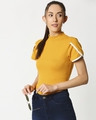 Shop Women's Petal Sleeves High Neck Rib T-Shirt-Front