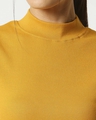 Shop Women's Petal Sleeves High Neck Rib T-Shirt