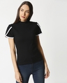 Shop Women's Petal Sleeves High Neck Rib T-Shirt-Front