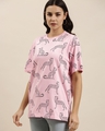 Shop Women's Pink All Over Cheetah Printed Oversized T-shirt-Front