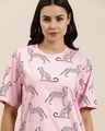 Shop Women's Pink All Over Cheetah Printed Oversized T-shirt-Full
