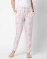 Shop Women's Pink All Over Clouds & Stars Printed Lounge Pants-Front