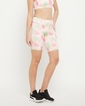 Shop Women's Pink All Over Leaf Prnited Slim Fit Activewear Shorts-Design