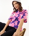 Shop Women's Pink & Blue All Over Printed Oversized T-shirt-Front