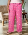 Shop Women's Pink All Over Printed Plus Size Wide Leg Pyjamas-Front