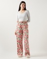 Shop Women's Beige Mickey All Over Printed Plus Size Wide Leg Pyjamas-Full
