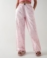 Shop Women's Pink All Over Printed Wide Leg Pyjamas-Front