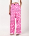 Shop Women's Pink All Over Printed Wide Leg Pyjamas-Front
