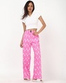 Shop Women's Pink All Over Printed Wide Leg Pyjamas