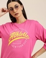 Shop Women's Pink Athletic Typography Oversized T-shirt-Front