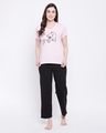 Shop Women's Pink & Black Cute Kitty Quote Graphic Printed Cotton T-shirt & Pyjamas Set-Front