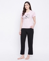 Shop Women's Pink & Black Cute Kitty Quote Graphic Printed Cotton T-shirt & Pyjamas Set-Full
