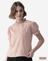Shop Women's Pink & Black Polka Dot Print Top-Front