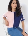Shop Women's Pink & Blue Color Block Relaxed Fit T-shirt-Front