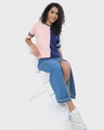 Shop Women's Pink & Blue Color Block Relaxed Fit T-shirt-Full