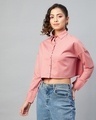 Shop Women's Pink Boxy Fit Crop Shirt-Front