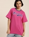 Shop Women's Pink Brooklyn Typography Oversized T-shirt-Front