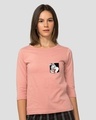 Shop Women's Pink Bugs On A Pocket Graphic Printed 3/4th Sleeve T-shirt-Front