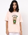 Shop Women's Pink Catpuccino Graphic Printed Oversized T-shirt-Front