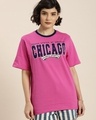 Shop Women's Pink Chicago Typography Oversized T-shirt-Front