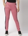 Shop Women's Pink Color Block Slim Fit Track Pants-Front