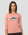 Shop Women's Pink Cute Peeking Cat Graphic Printed 3/4th Sleeve T-shirt-Front