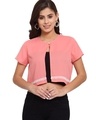 Shop Women's Pink Embroidered Crop Shrug-Front