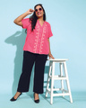 Shop Women's Pink Embroidered Relaxed Fit Plus Size Shirt