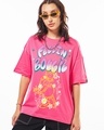 Shop Women's Pink Feelin Bougie Graphic Printed Oversized T-shirt-Front