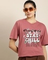 Shop Women's Pink Feeling Good Typography Oversized T-shirt-Front