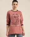 Shop Women's Pink Floral Print Oversized T-shirt-Front