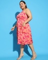 Shop Women's Pink & Orange Floral Printed Plus Size Flared Dress-Design