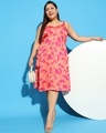 Shop Women's Pink & Orange Floral Printed Plus Size Flared Dress
