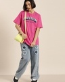 Shop Women's Pink Freedom Typography Oversized T-shirt-Full
