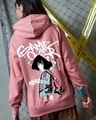 Shop Women's Pink Game Over Graphic Printed Oversized Hoodies-Front