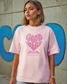 Shop Women's Pink Good Vibes Typography Oversized T-shirt-Front