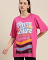 Shop Women's Pink Graphic Oversized T-Shirt-Front